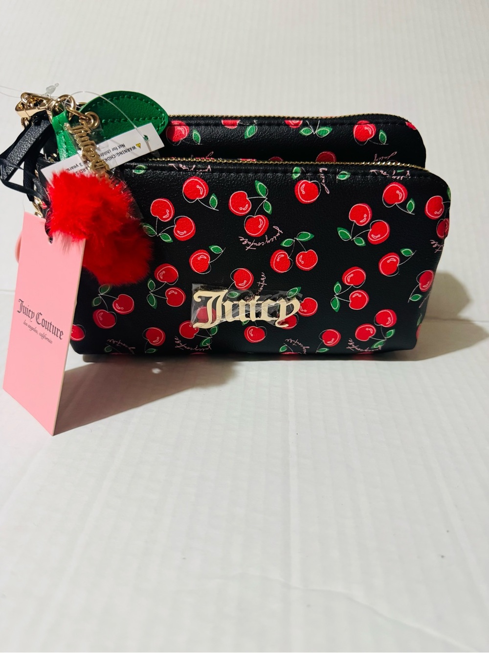 Juicy Couture Red and black  Cherry girl  Double-Zip wristlet Wallet BNWT
